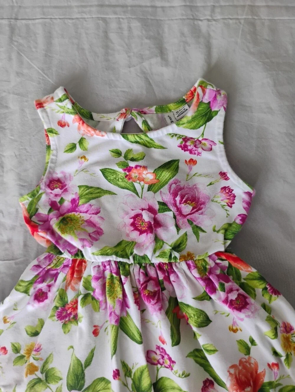Janie and Jack White Floral Tiered Sundress Pink & Green Print Sz 12m Dress